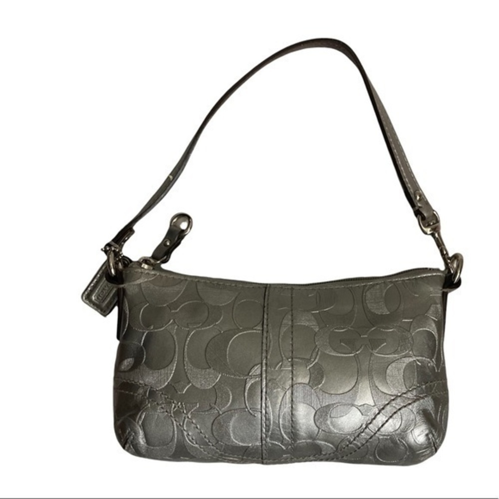 Coach vintage y2k silver leather debossed optic c mini bag or wristlet - Picture 4 of 12